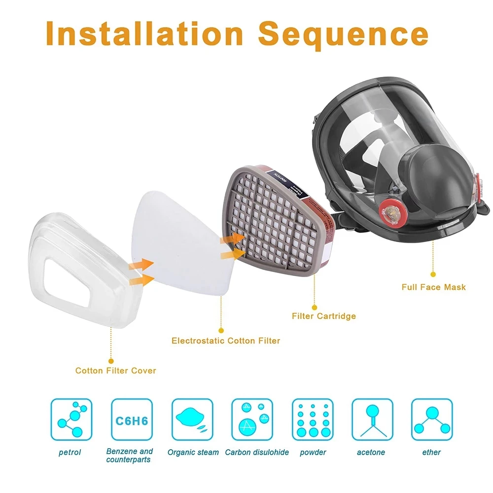 New chemical respirator 6800 dust respirator anti-fog full face mask filter for acid gas, welding spray paint insecticide