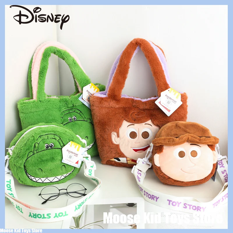 Disney Original Buzz Lightyear Woody Girl Plush Bag Anime Toy Story Children's Zero Wallet Kids Cartoon Two-sided Plush Bag Gift