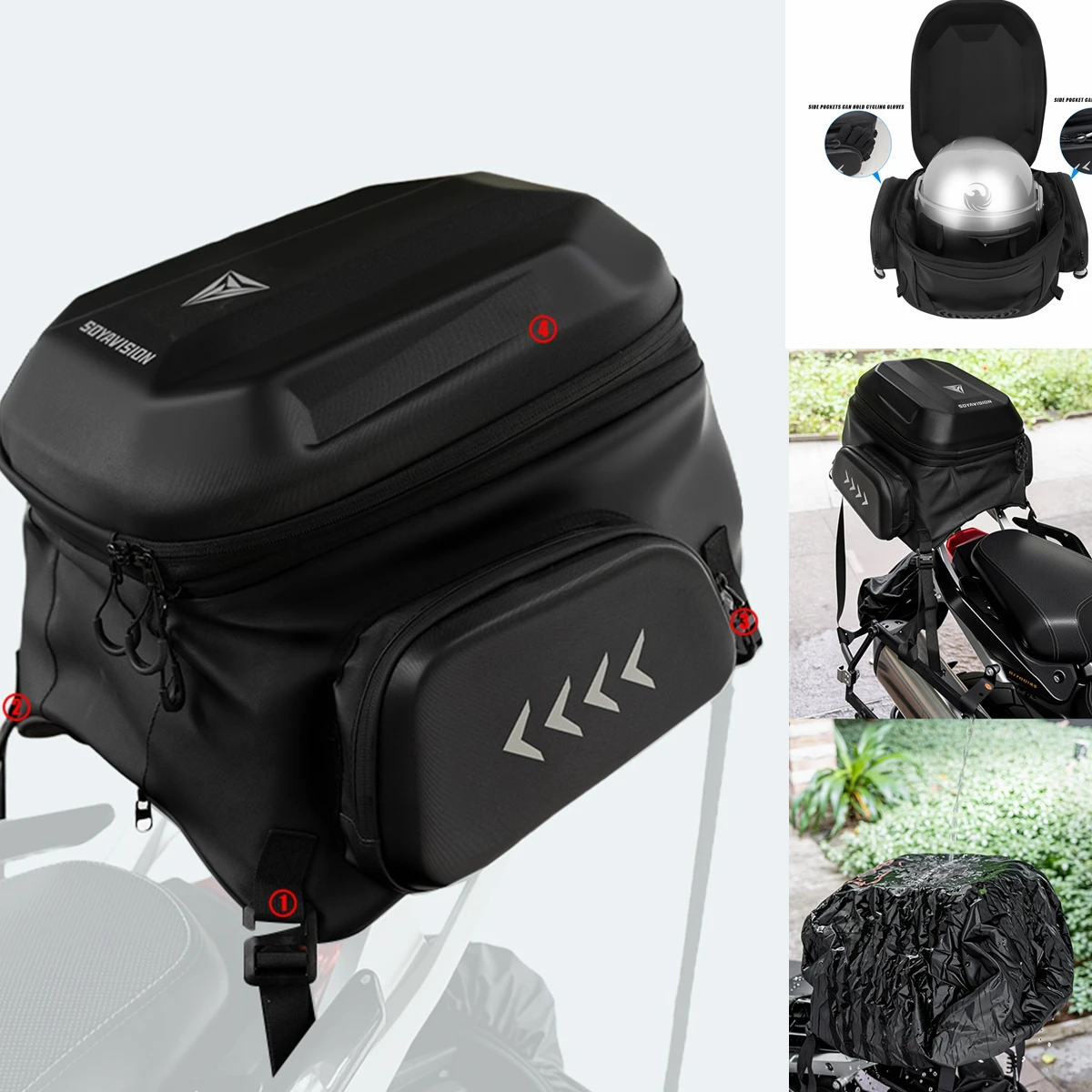 

SOYAVISION Motorcycle Tail Bag Waterproof Motor Back Seat Pannier Bag Hardshell Riding Travel Luggage Backpack Rider Bag
