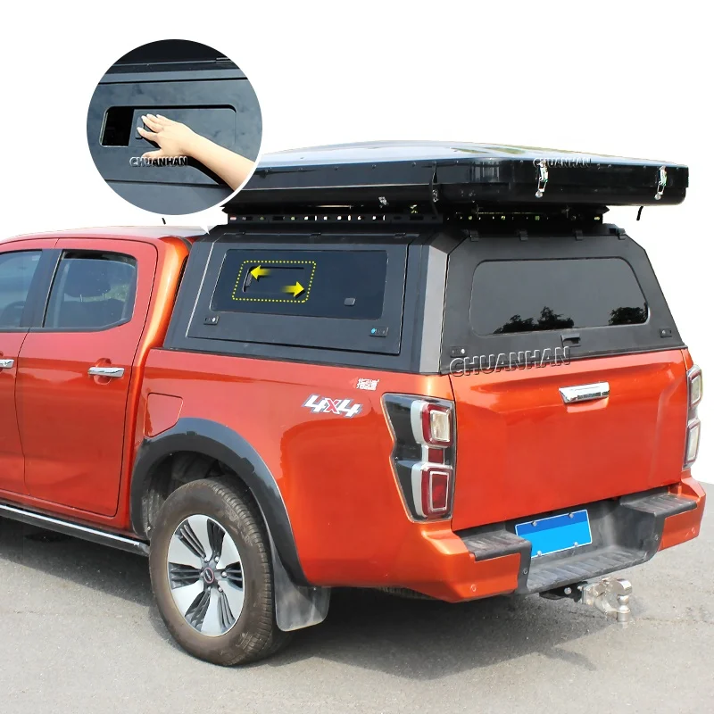 Steel Truck Bed Canopy, Hardtop Camper with Sliding Windows for GMC Sierra Chevy Silverado Double Cab, Waterproof Cap, Black