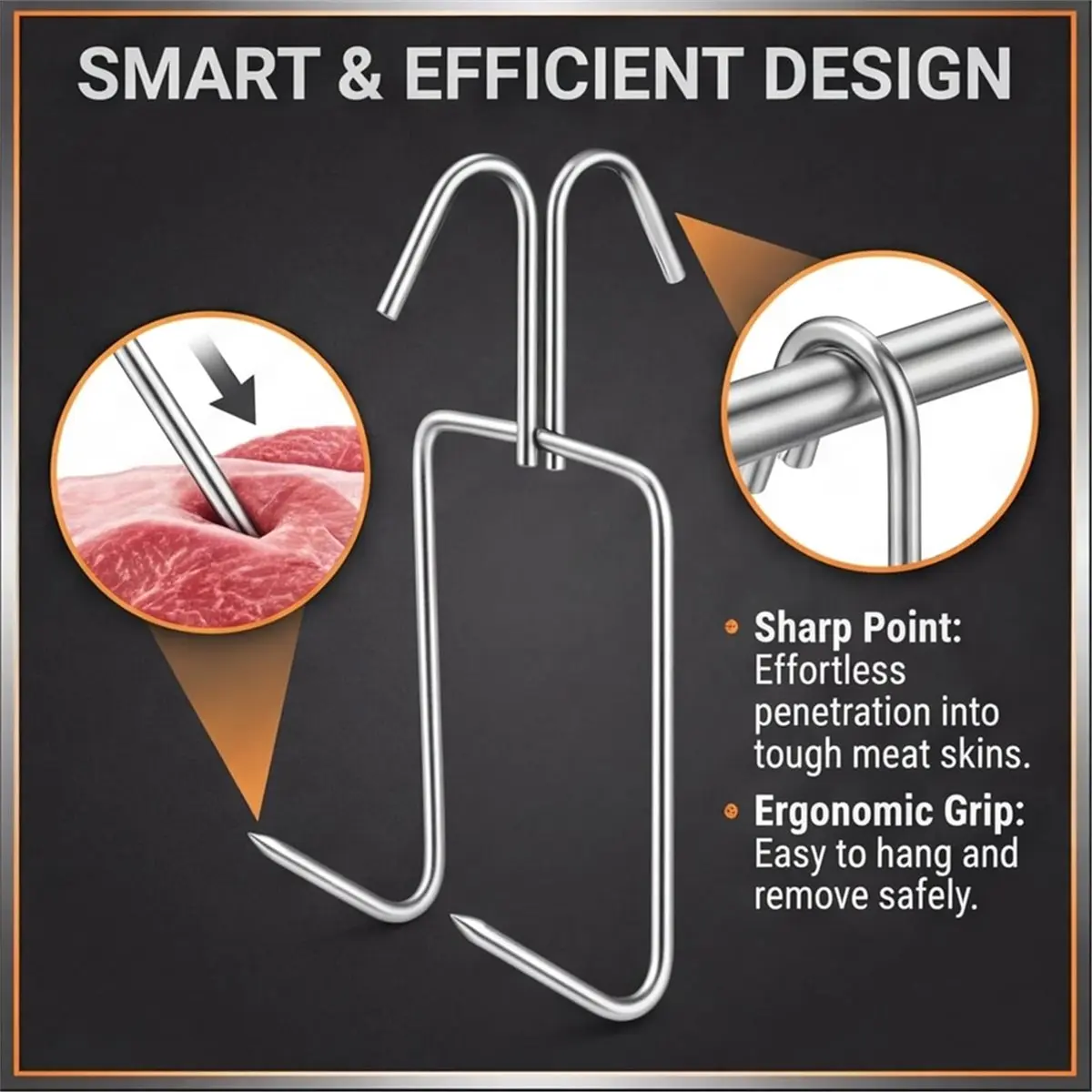 15 Pcs Meat Hooks, Stainless Steel Double Smoker Hooks Roast, 5 X 2.8 Inch Meat Hangers for Hanging Bacon Hams BBQ Grill
