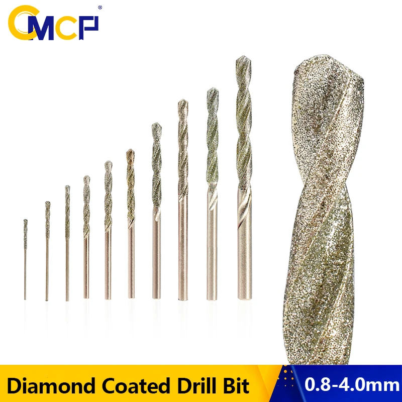 

CMCP Diamond Coated HSS Twist Drill Bit 10pcs 0.5mm-3.0mm Micro Drill Bit for Tile Stone Marble Brick Hole Drilling Cutter