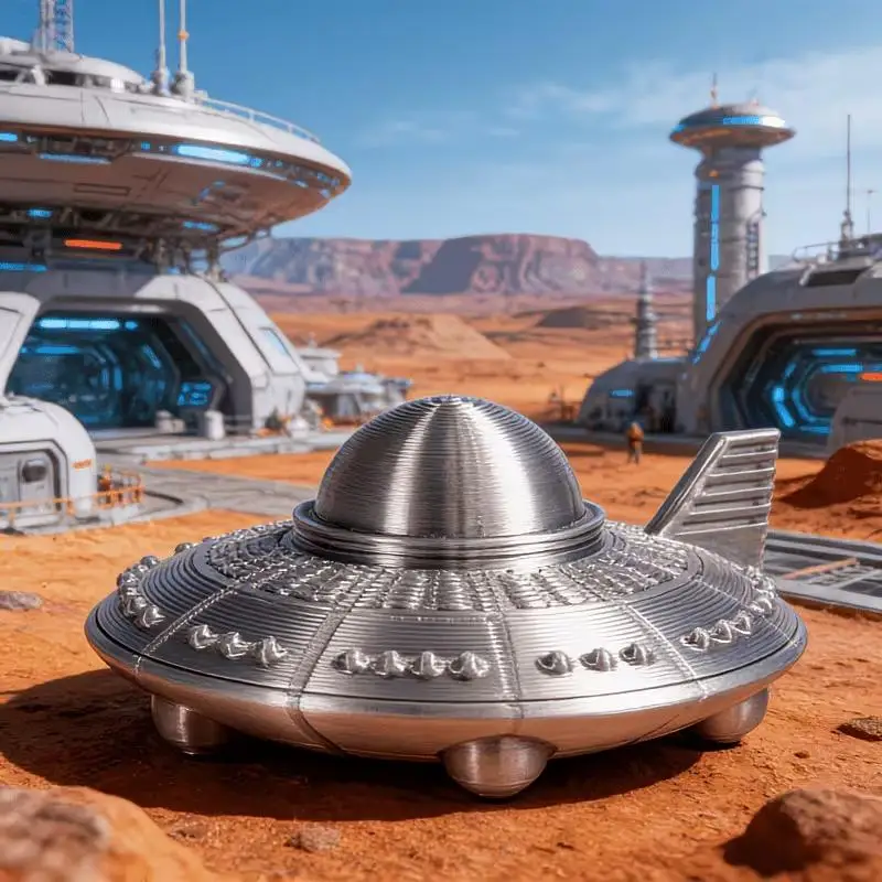 3D Printed UFO Figurines Retro Metal Finish Sci‑Fi Spaceship Ornaments For Space Lovers Home Office Bedroom Decors view 6