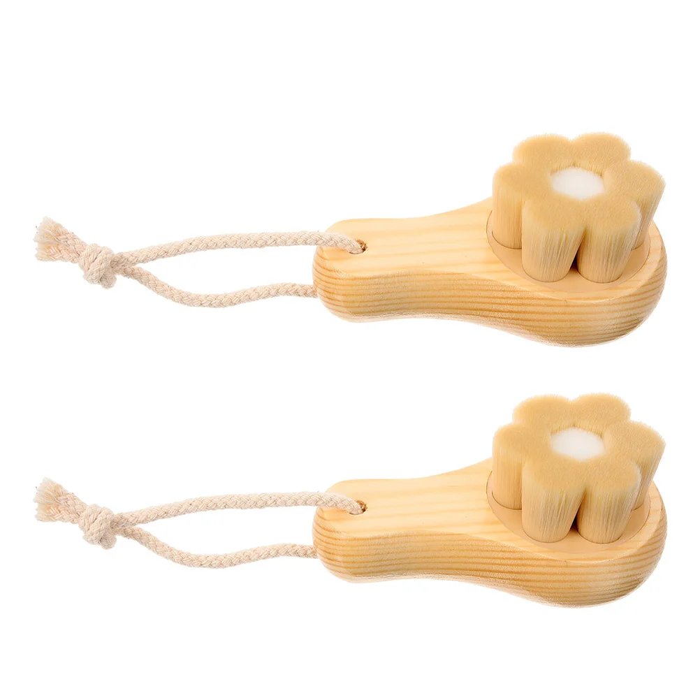 แปรงขัดหน้าแบบใช้มือ 2 ชิ้น ขนแปรงนุ่ม ขจัดสิวเสี้ยน อุปกรณ์ดูแลผิวหน้า