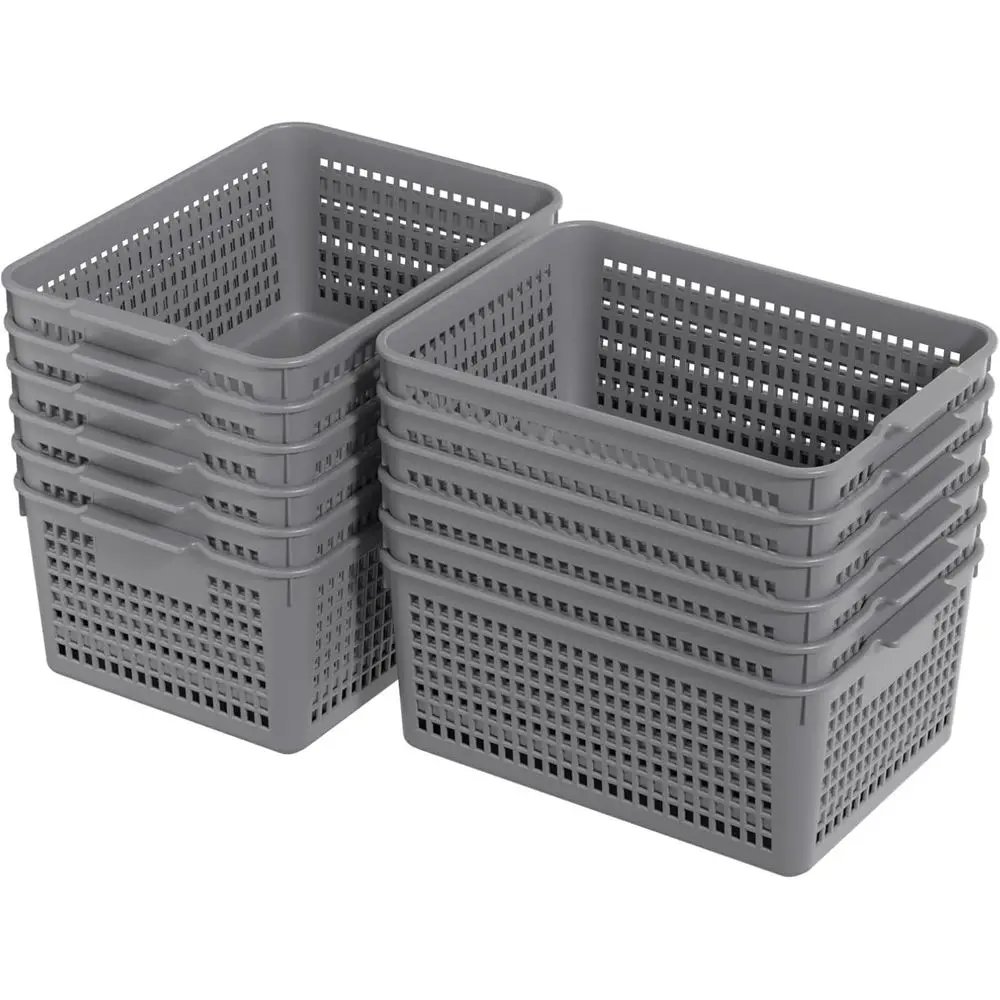 

Набор из 12 пластиковых корзин для хранения, органайзер для стола, большая вместимость, серый