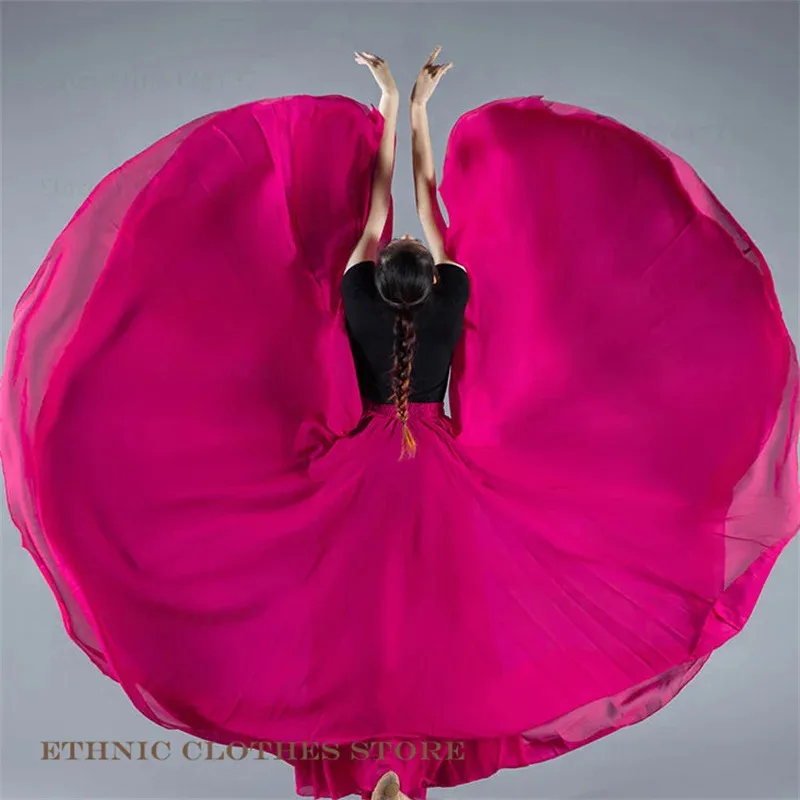720-градусная танцевальная юбка, цыганские длинные юбки, плиссированная юбка, шифоновая большая распашная юбка, Yi Uyghur, тибетские танцевальные костюмы