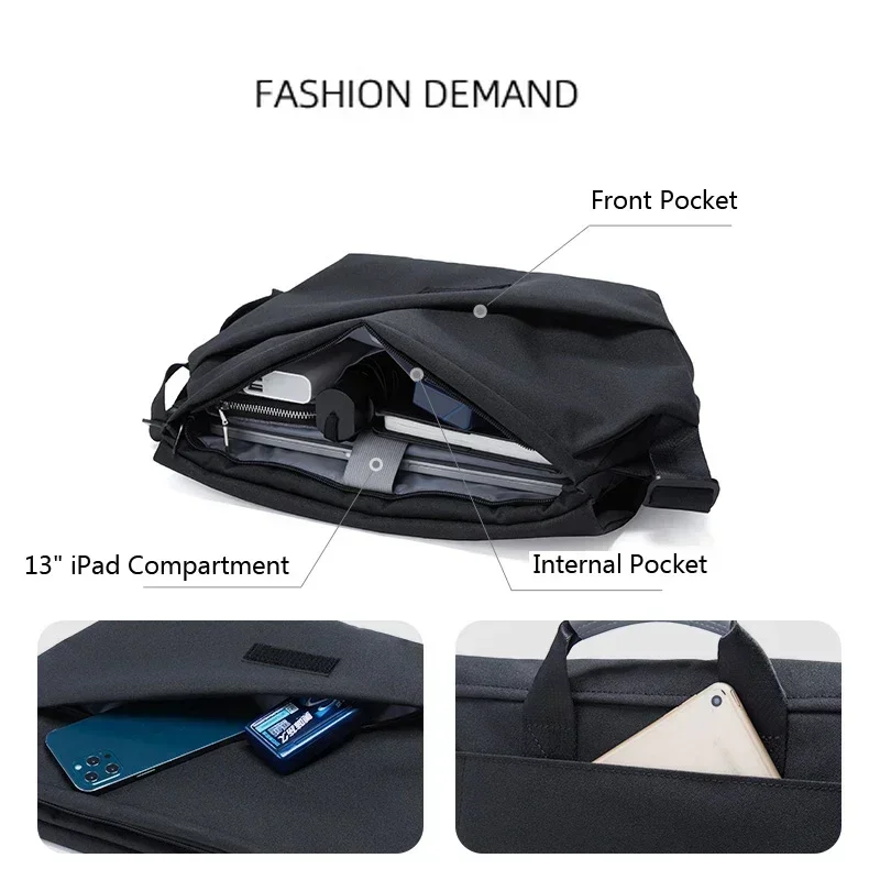 Sac messager pour hommes, sac à bandoulière Oxford étanche adapté à un ordinateur portable de 14 pouces, sac de voyage noir pour le travail universitaire