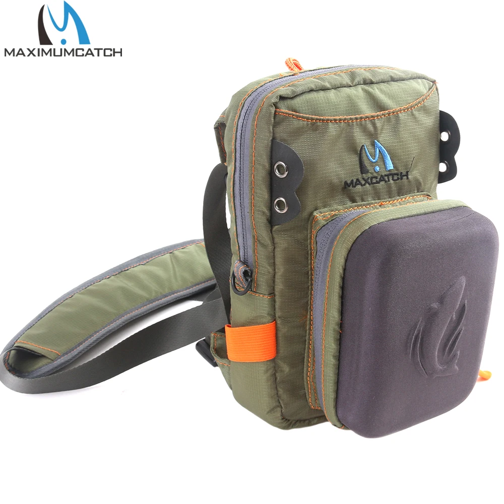 MAXCATCH Fly Fishing Chest Bag With Molded Fly Bench Tackle Pack Fishing Waist Shoulder Bag Adjustable Storage