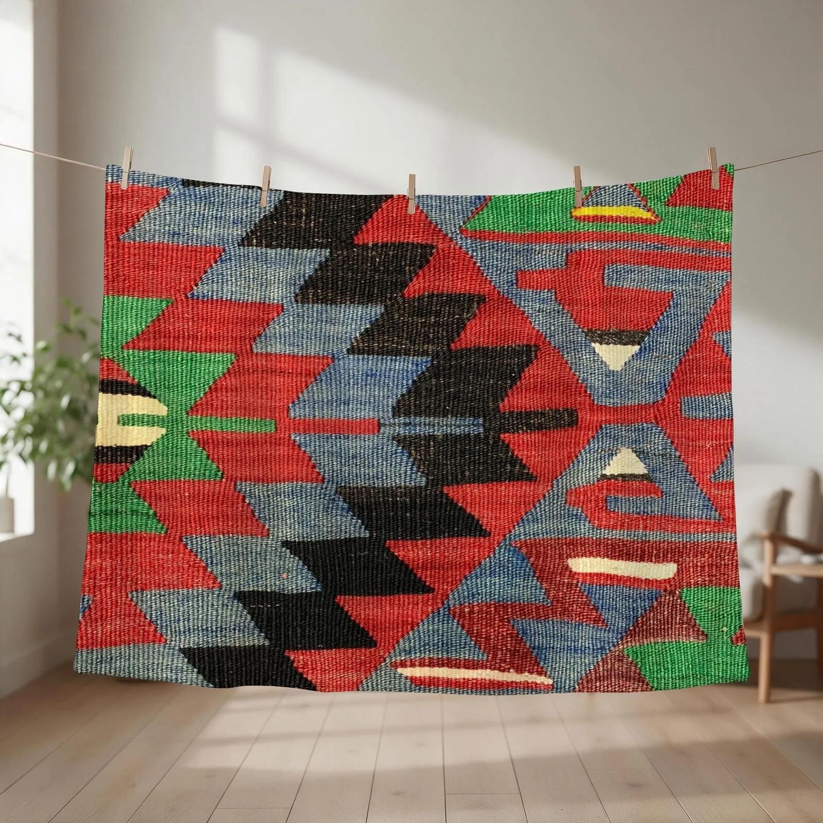Decorative Esme Kilim, Navaho Weave, Woven Textile, Persian Carpet Throw Blanket