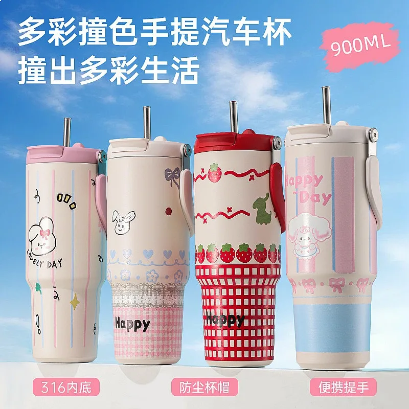 

Appearance Cartoon Tumbler 304 Stainless Steel Vacuum Insulated Water Bottle Outdoor Portable Car Cup For Women Coffee Mug Gift