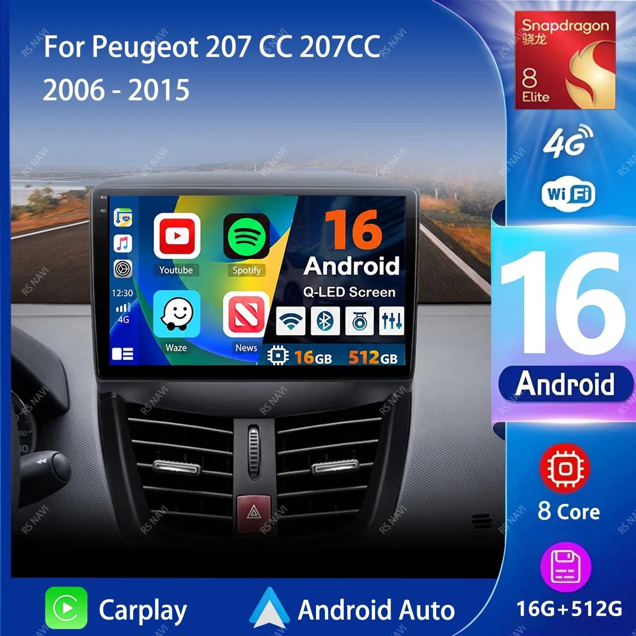 Android 16 Carplay Auto 2K Bildschirm Autoradio BT Multimedia Player für Peugeot 207 CC 207CC 2006 - 2015 Autoradio Stereo Head Unit