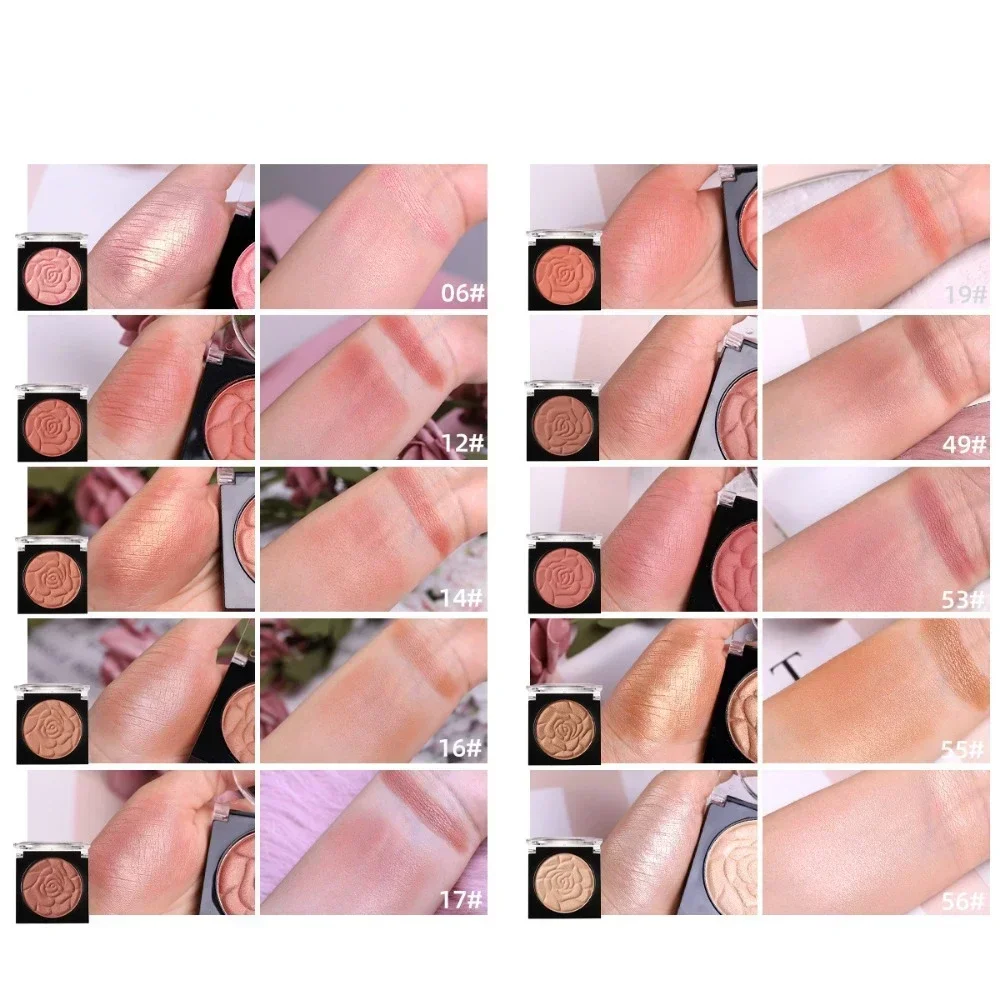 Matte Embossed Petal Blusher Palette Peach Cream Cheek Contour Make Up Rouge for Women Beauty Cosmetics Single Color Pink Orange