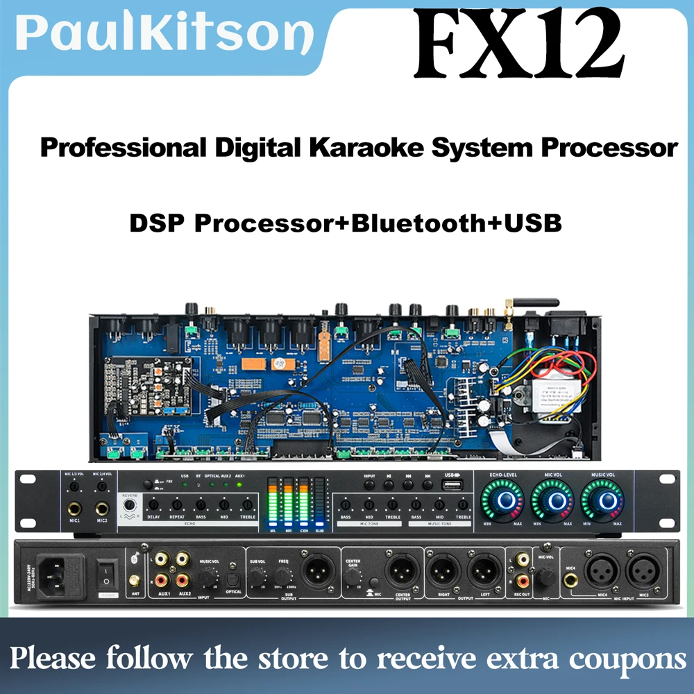 

Paulkitson KX12 Audio Karaoke Reverb Effector Professional DSP Processor KTV Sound Effector Home Speaker System Manager