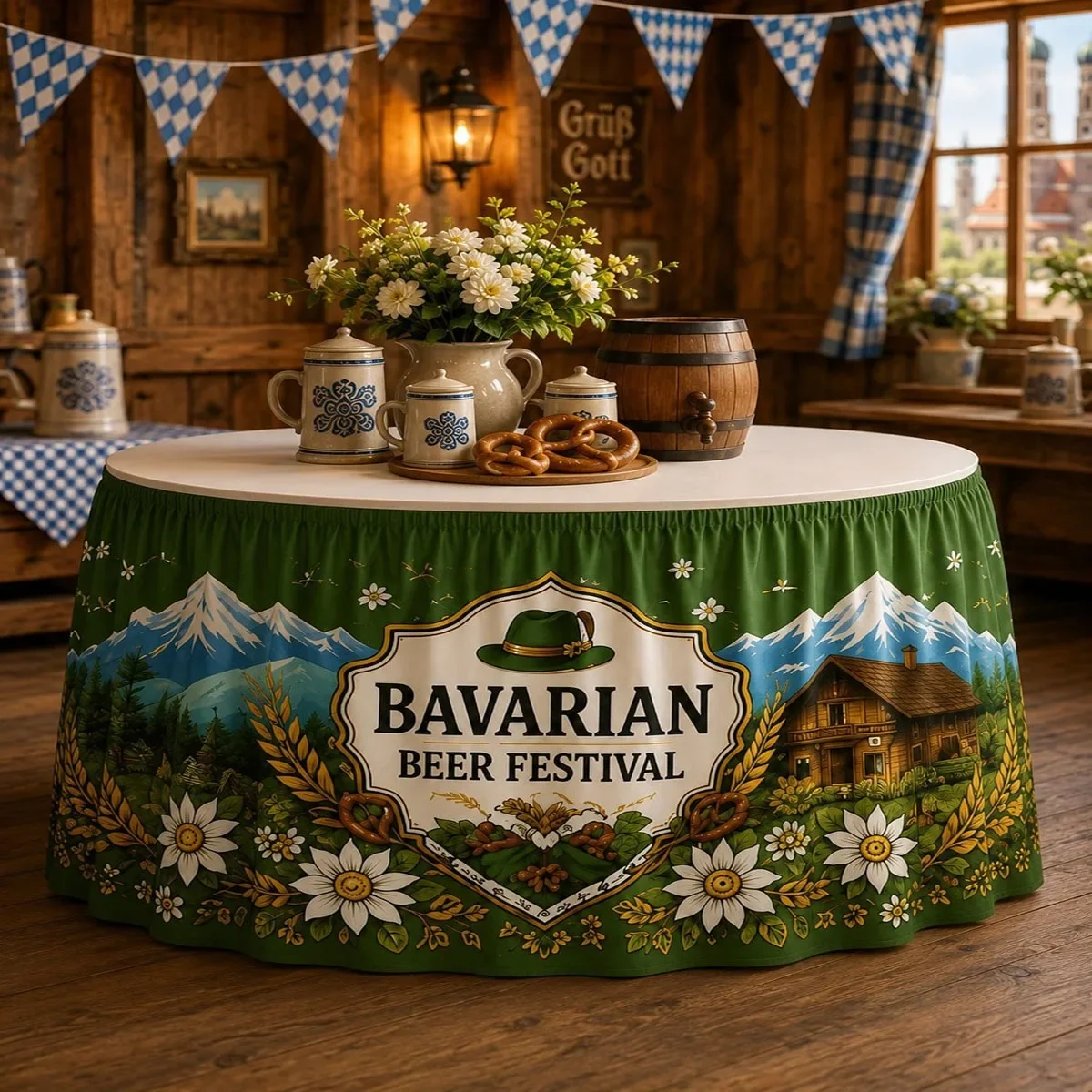 1 PC party table skirt, Bavarian Beer Festival round table skirt, German festival-style round table skirt
