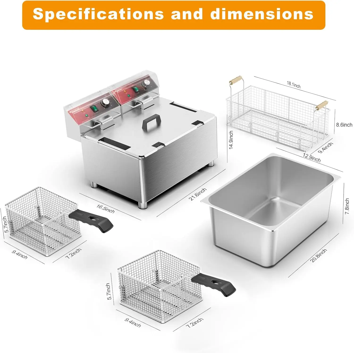 Electric Large Deep Fryer With 3 Basket 3600W Commercial Turkey Fryer Pot With Oil Filtration Lid 25QT Stainless Steel