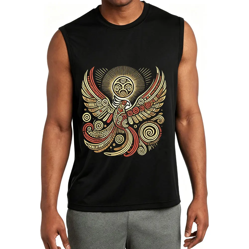 Tribal Phoenix Sleeveless Tank Top Aztec Style Sun & Firebird Graphic Workout Tee Mythical Phoenix Tank Men Women Unisex Tops