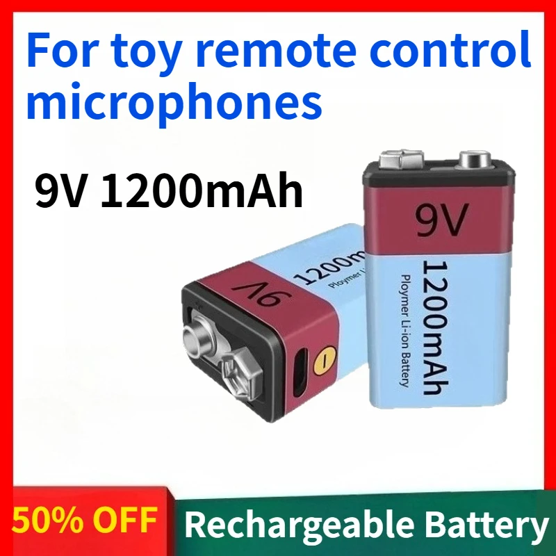 

High-quality 9V 1200mAh Replaceable Rechargeable Lithium-ion Battery with USB for Toy Remote Control Microphones Massager
