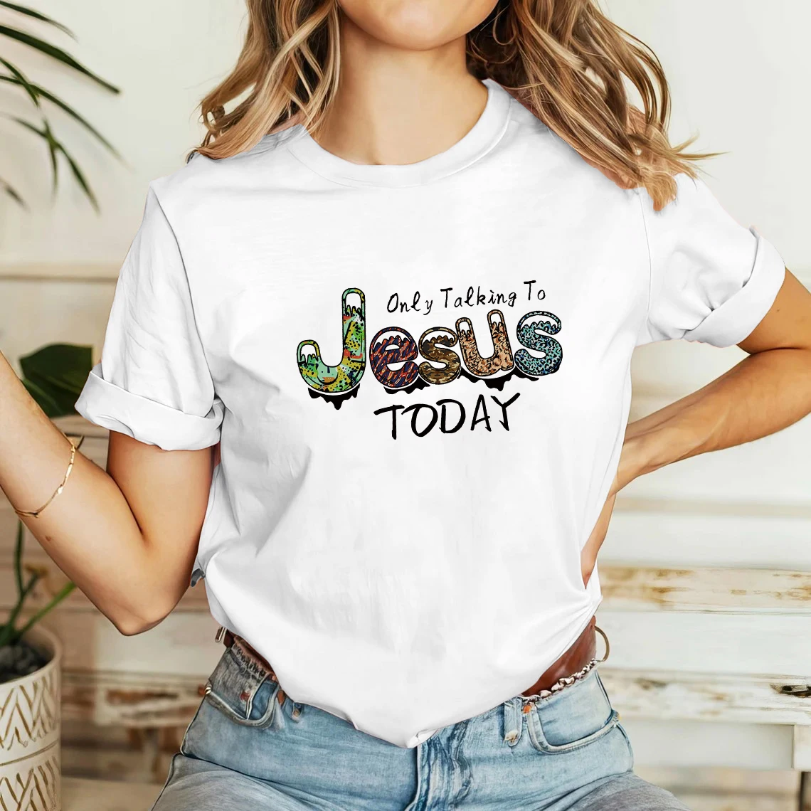 

Women's Prayer T-Shirt Trendy and Cool Jesus Christ Christian T-Shirt Sunday Casual T-Shirt Talk to Jesus Shirt