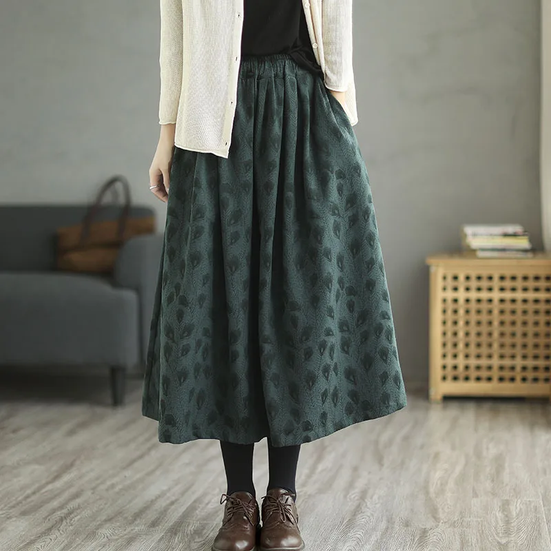 

Warm Pleated Winter Long Skirts for Women Jacquard Cotton Linen Dresses for Prom Women's Clothing Free Shipping Offers