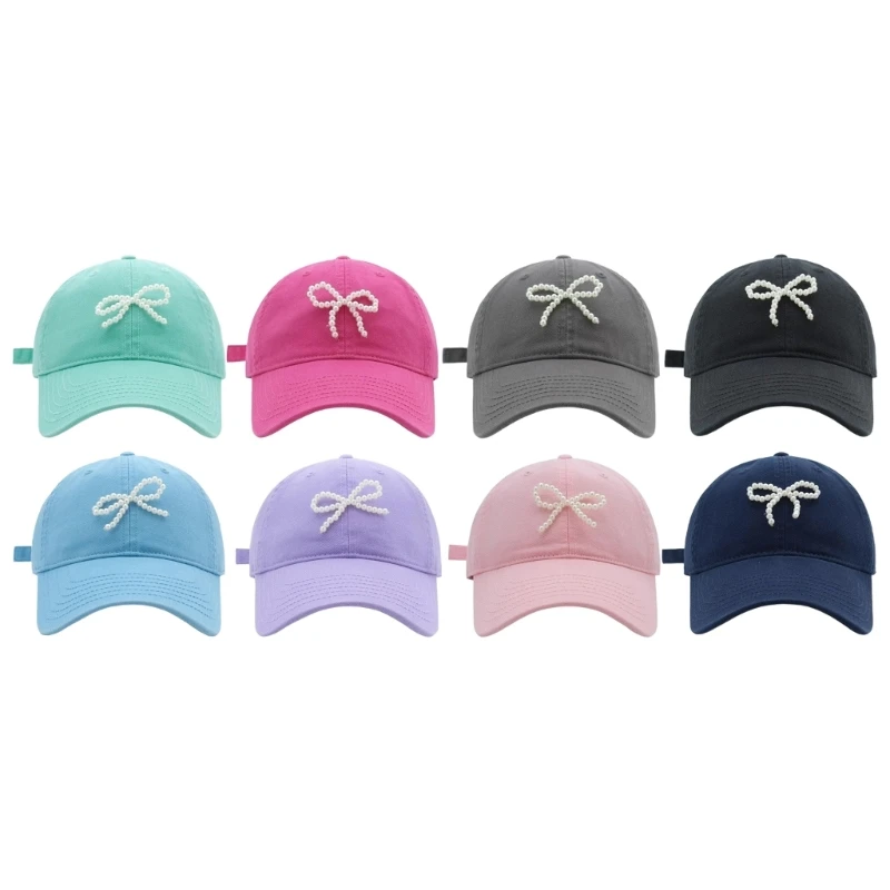 Casual Sport Hat with Pearl Modern Baseball Hat Pearl Bow Adjustable Dad Hats for Travel Fitness Workout