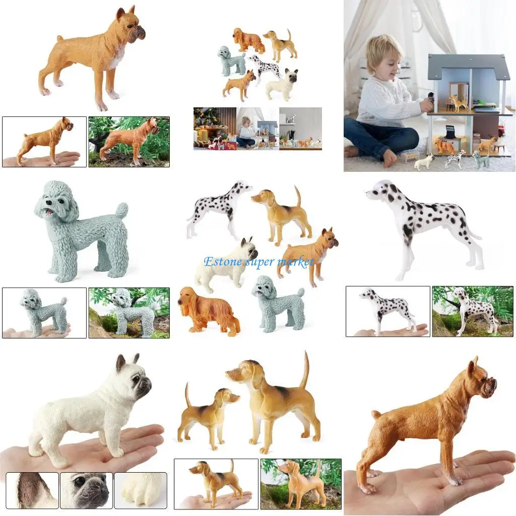 090B Dog Statue Figure Toy Kids Collection Poodle Dog Figurine Desk Display Decors