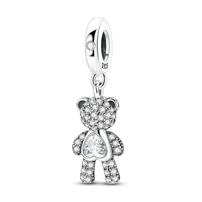 925 Sterling Silver Charms Bead CZ Zircon Shining Little Bear Dangle Fit Original Bracelet DIY Women Jewelry Gift