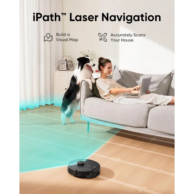 L60 Robot Vacuum, Ultra Strong 5,000 Pa Suction, iPath Laser Navigation, for Deep Floor Cleaning, Ideal for Hair, Hard Floors