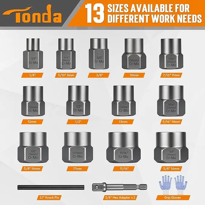 14-PC Impact Bolt Extractor Kit, 3/8
