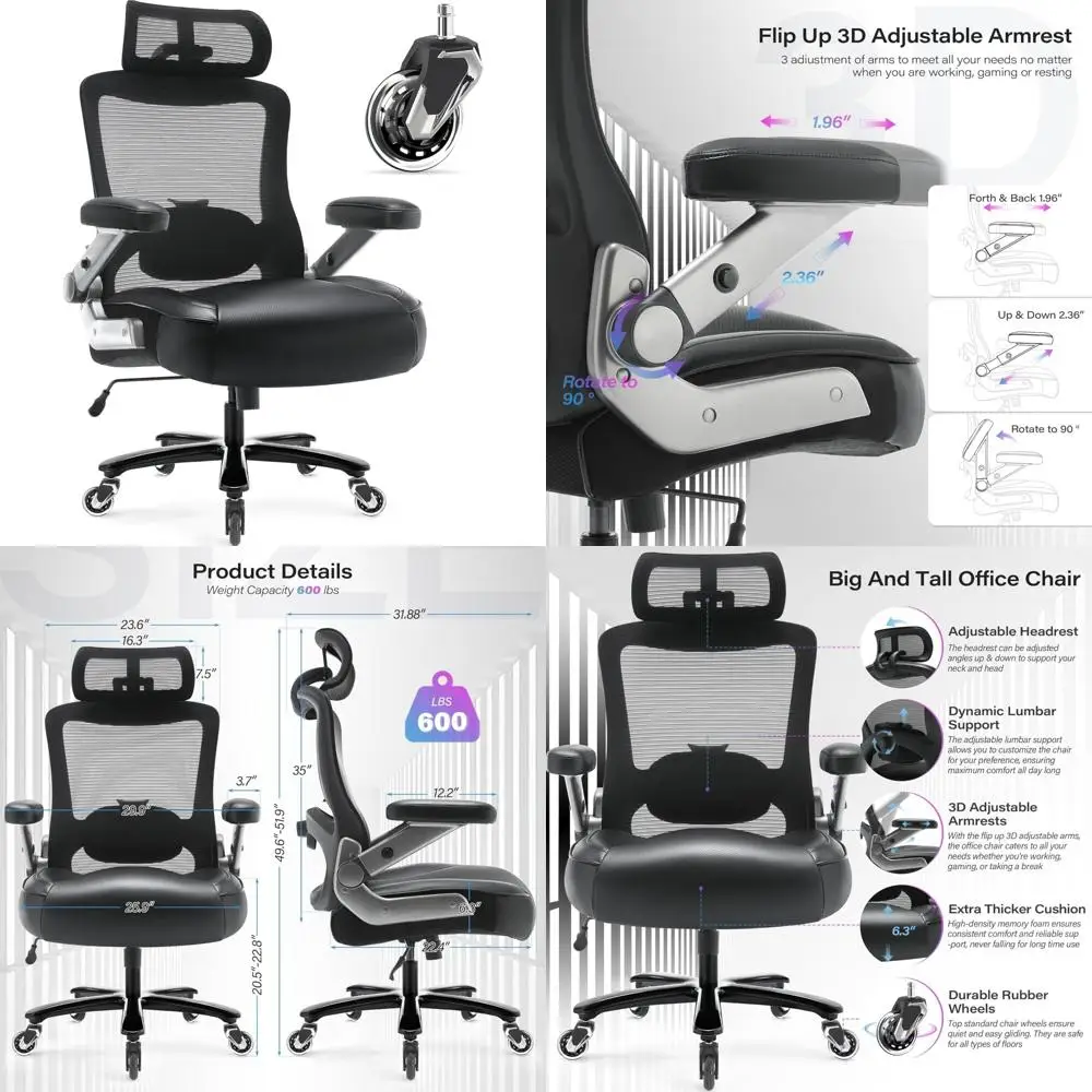 

Heavy-Duty Executive Office Chair for 600lbs with 3D Adjustable Arms, Headrest, and Large Wheels