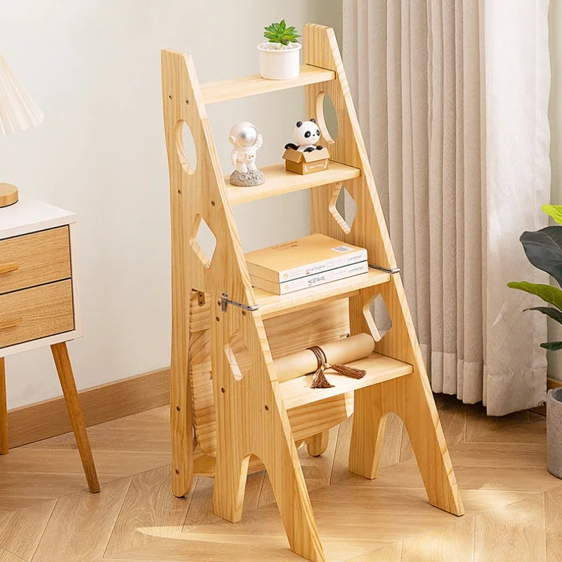 Solid Wood Ladder Chair Household Ladder Chair Folding Dual-use Ladder Stool Indoor Climbing Pedal Stair Multi-function