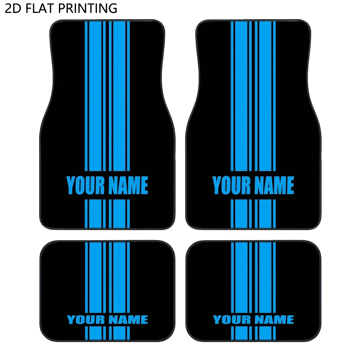 

4pcs Custom Car Floor Mats With Personalized Name/Text - Heavy-Duty Black & Blue Vertical Stripe Design, Fit For, Trucks, SUVs -