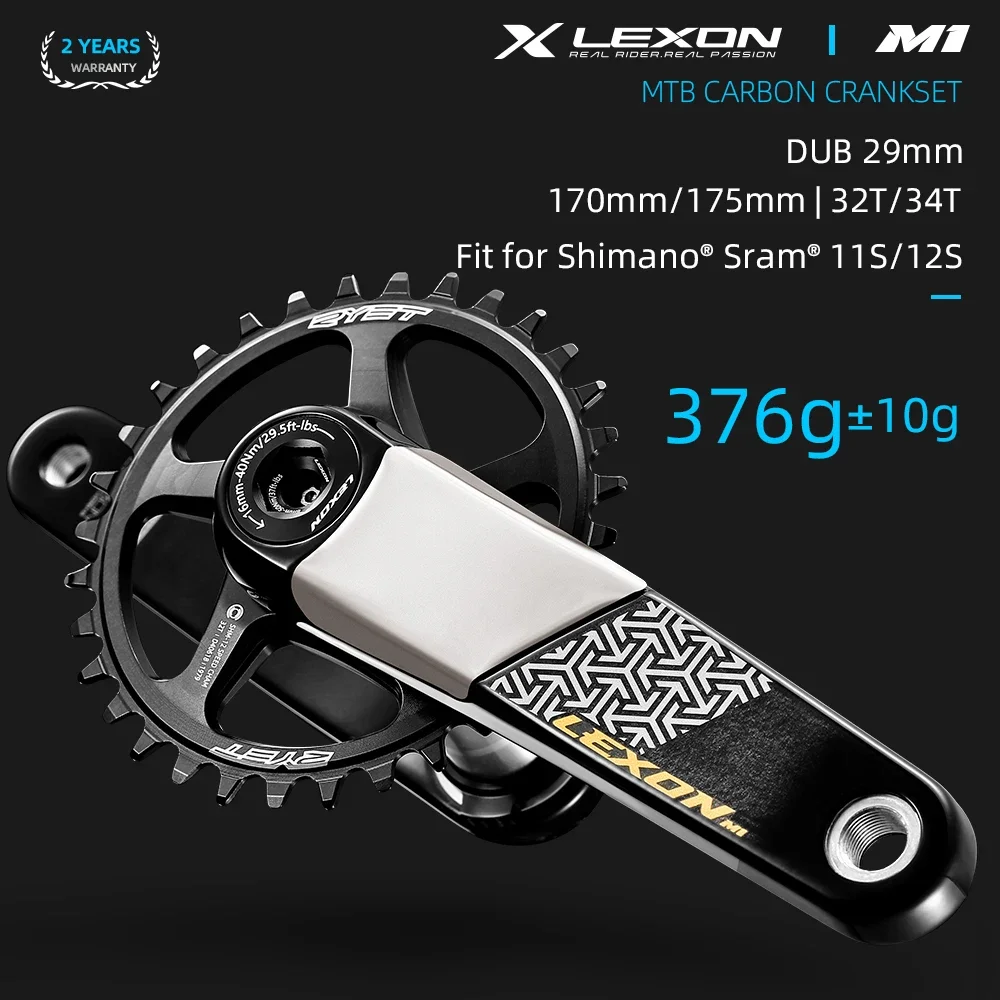 2024 LEXON MTB Carbon Cranksets Superlight 376g DUB 29mm Spindle 170/175MM Direct Mount Full Carbon Crankset 32-34T for 11S/12S