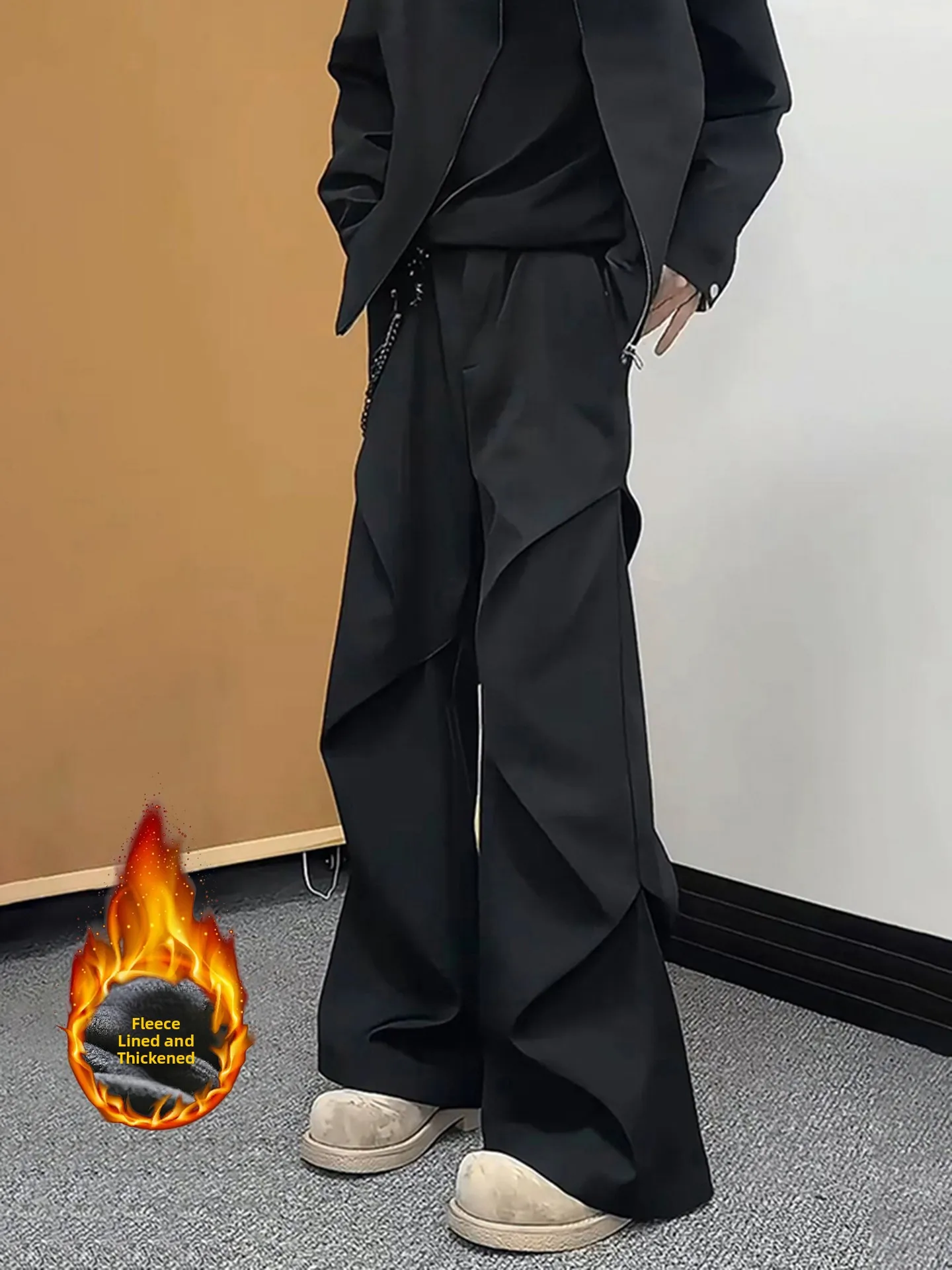 

Мужские брюки-клеш American Sle: зимние повседневные брюки с отворотами, в стиле парашютиста, рабочая одежда, широкие штанины, комфортная посадка