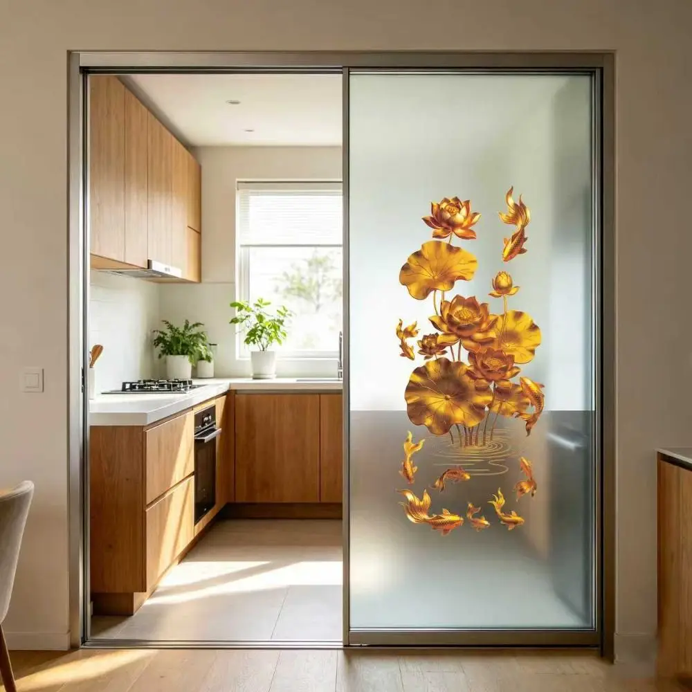 Anti-static Flower Koi Sticker 3D Effect Plastic Glass Door Sticker Chinese Style Decorative Sticker