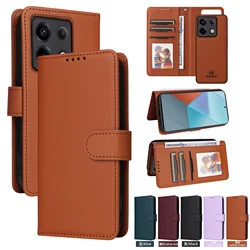 2 in 1 Magnetic Cards Solt Wallet Leather Case For Xiaomi Redmi Note 13 Pro Plus 12 13C 13T C65 POCO X6 5G Stand Bag Strap Cover