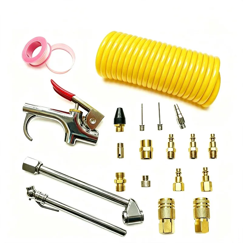 Multi-Purpose Air Dust Blow Gun Kit, PU Recoil Hose, NPT Quick Connect Copper Fittings Air Compressor Accessories