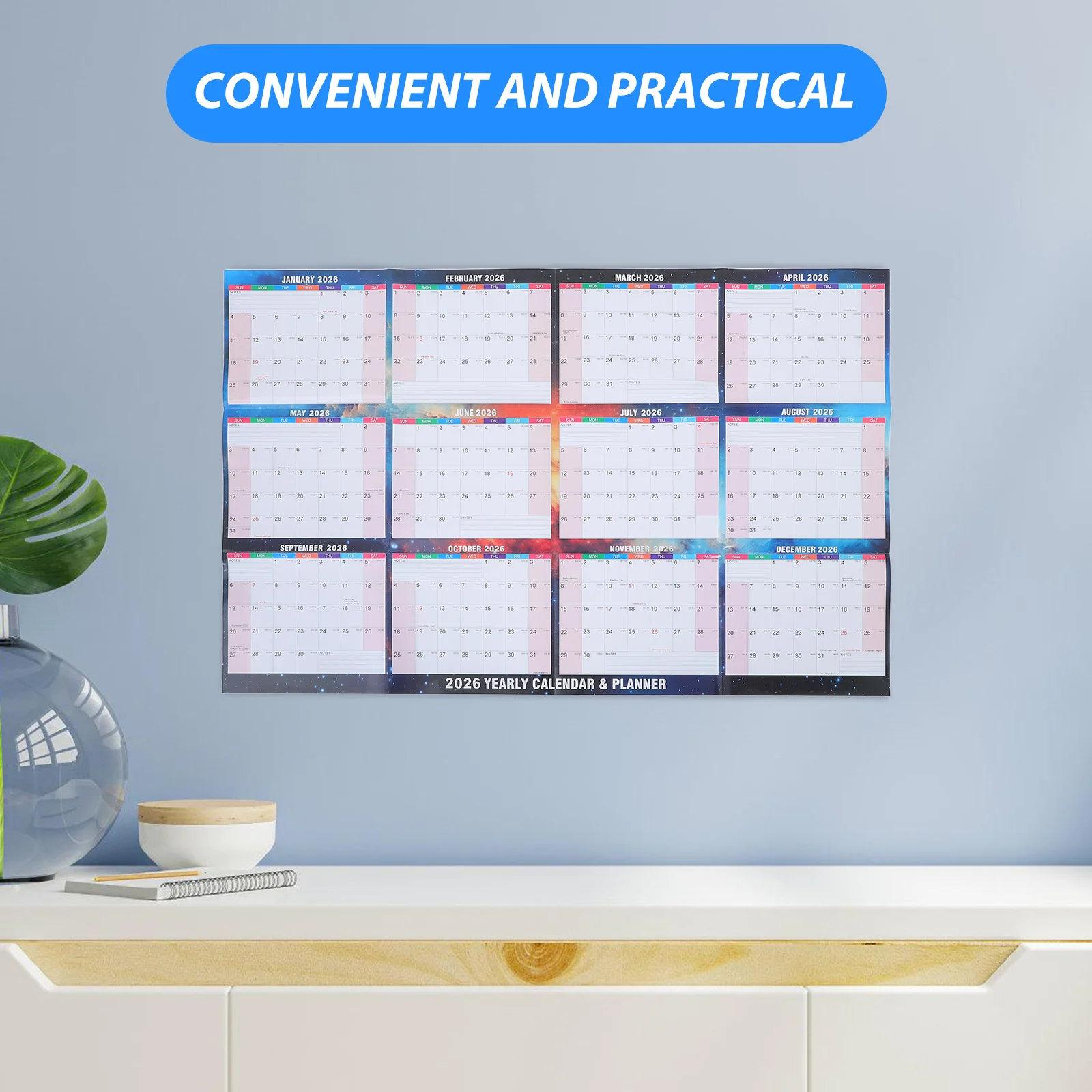 ปฏิทินติดผนังปี 2026 แบบสองด้าน ลบได้ วางแผนรายปี สำหรับโรงเรียน สำนักงาน วางแผนรายเดือน ปฏิทินไวท์บอร์ด