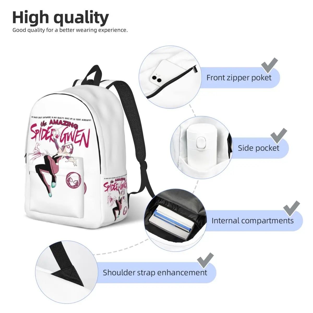 Spider Gwen Stacy The Amazing Backpack for Preschool Primary School Student Book Bags Boy Girl Kids Canvas Daypack Travel