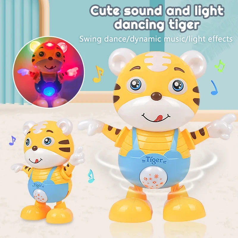 Dansend Elektrisch Speelgoed Cartoon Schattige Kleine Gele Tijgerpop Home Decor Kid Cadeau Baby Vroege Educatie Muzikale Dans Licht Baby Cadeau