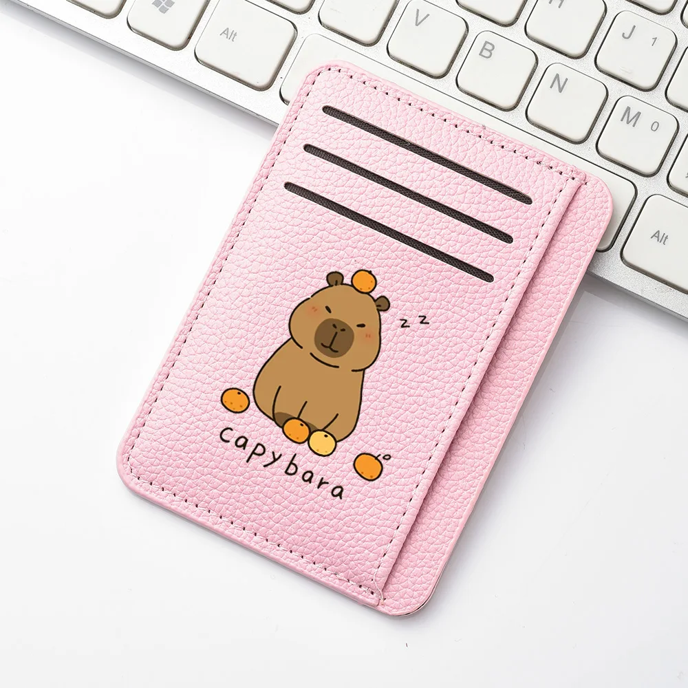 Kreditkartenetui aus PU-Leder, personalisierbar, schlankes Portemonnaie, niedliches Capybara-Muster, Mini-Kreditkartenetui für Damen – Detail 6