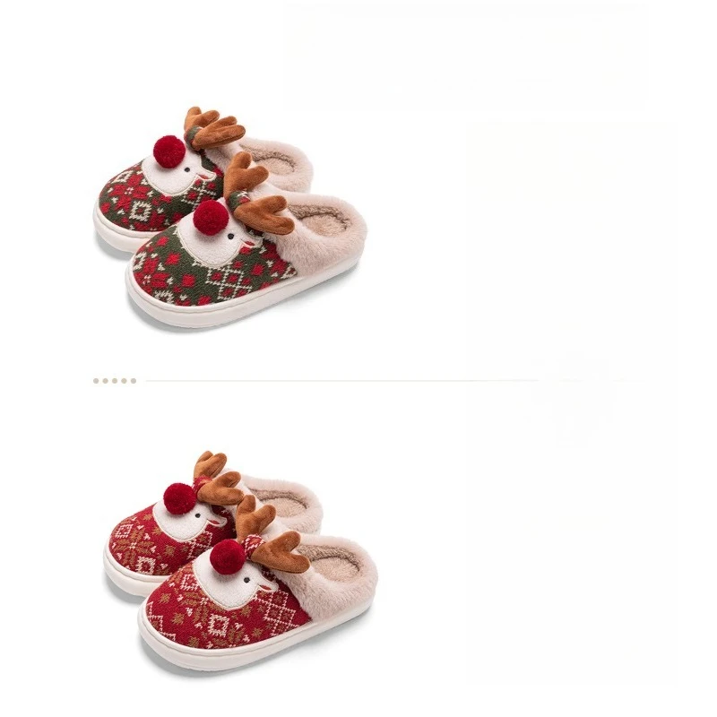 

2025 удобные и мягкие зимние новые рождественские хлопковые тапочки для дома, домашние нескользящие замшевые хлопковые тапочки с милым лосем