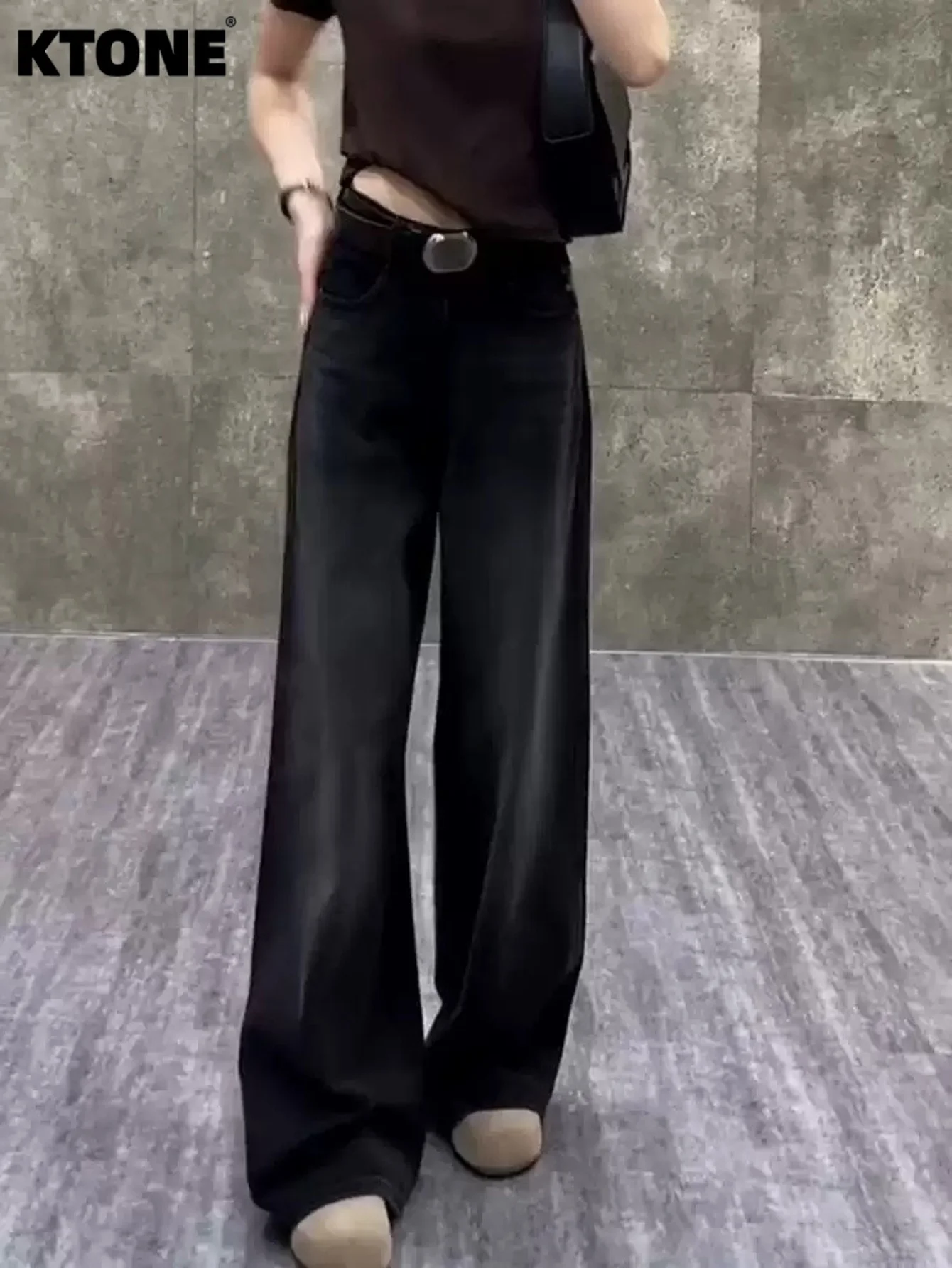 

Jeans Drip Black Baggy For Man Solid Color Minimalist Retro No accessories or belts included