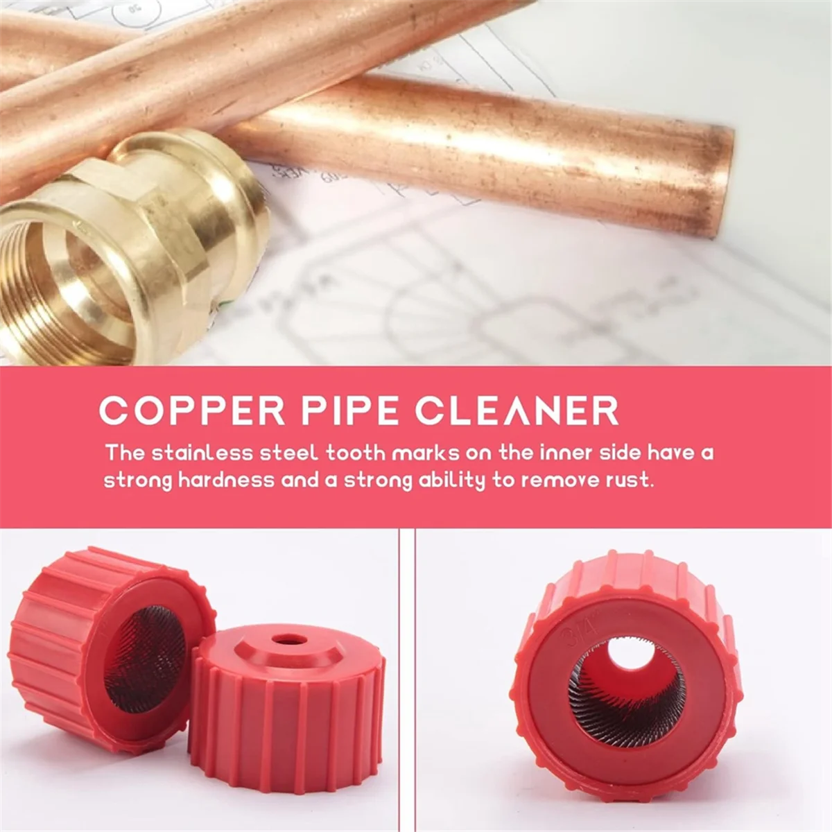 Shop Now 3pcs Copper Pipe Cleaner Set 1/2 Inch, 3/4 Inch and 1 Inch Copper Tube Brush Plumbing Cleaning Brush