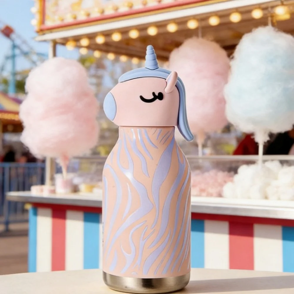 3D Unicorn Kids 316 Stainless Steel Vacuum Insulated Water Bottle Cute Cartoon Animal Head Design Tumbler With Straw 450ML