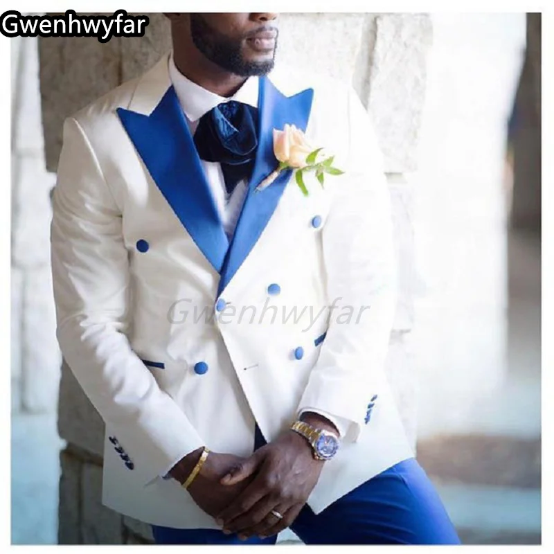 

Gwenhwyfar 2024 Fashion Clothing Men Slim Fit Blue Lapel Pants Double Breasted Formal Dress Men Wedding Suit Men Groom Tuxedos