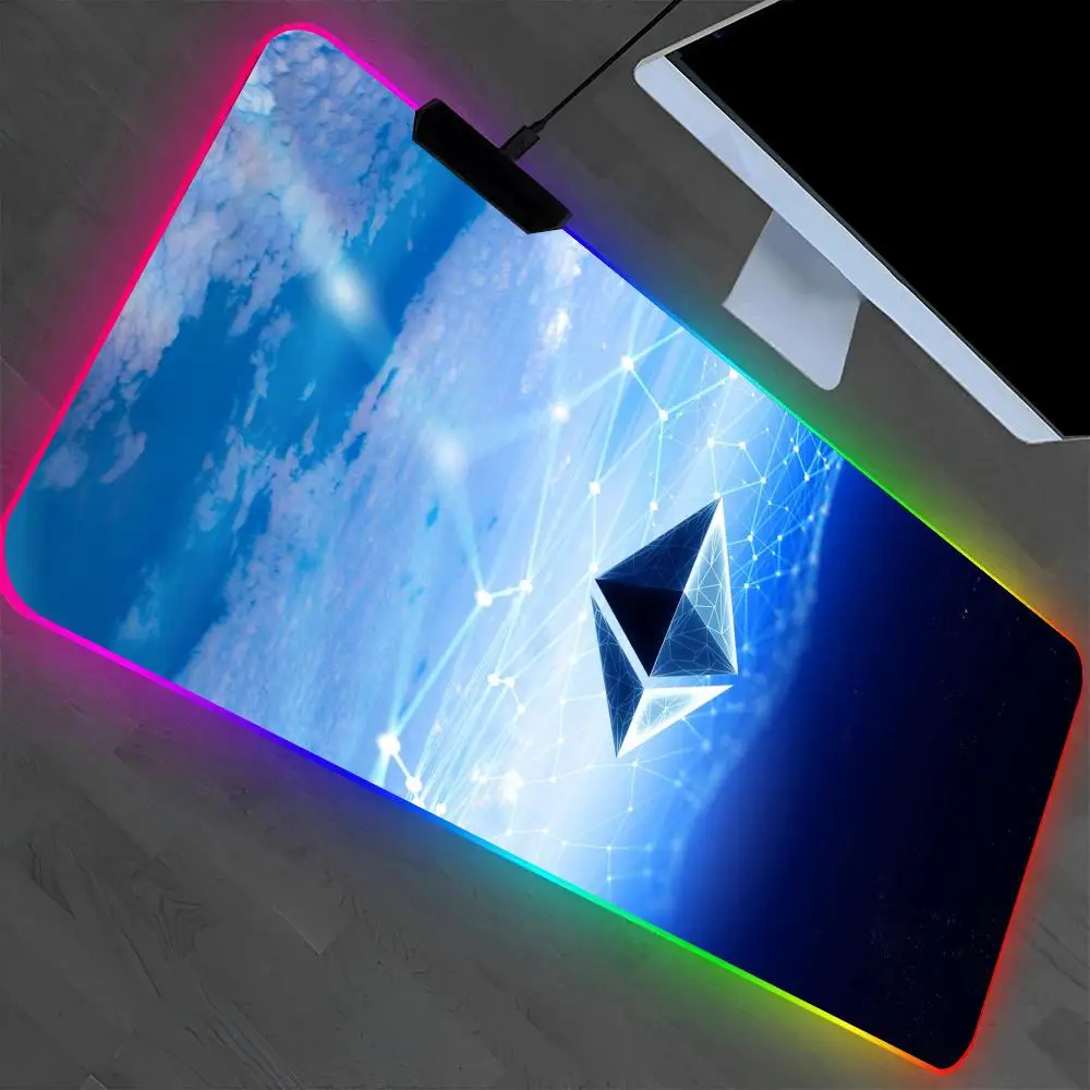

E-Ethereum Mouse Pad Laptop Mat Gaming RGB Anime Mousepad Backlit Gamer Girl Cartoon Table Pads Deskpad