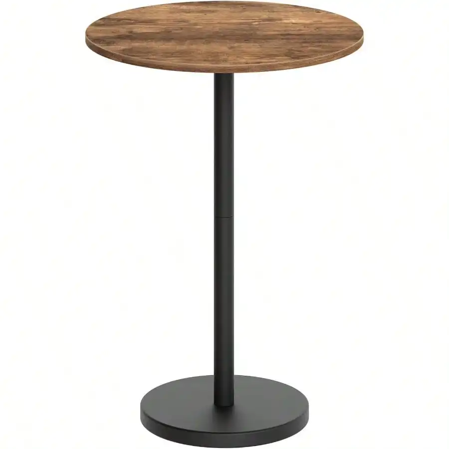 

Bar Table, Round Bar Table, Counter Height Table, Pub Cocktail Table, Metal Frame, For Bistro, Dining Room, Living Room, Terrace, Rustic Brown And Black