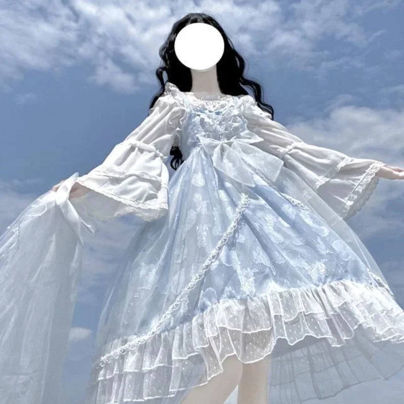 Blue Alice In Wondeland Cute Jacquard Shell Lolita Dress Women Japanese Tea Party Soft Girl Kawaii Princess Dress Fairy Vestidos