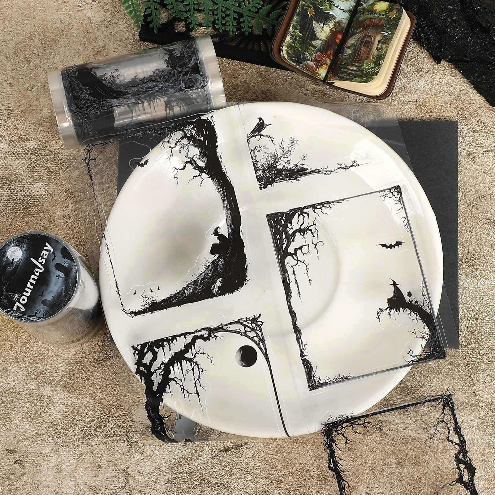 80mm*215cm Vintage Halloween Border Landscape PET Tape Creative DIY Journal Material Collage Scrapbooking Stationery