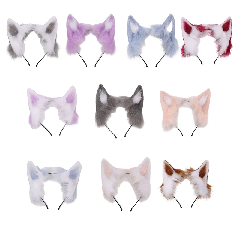 Handmade Furry Animal Ears Headbands Hair Hoop for Halloween Fancy Dress Cosplay Headpiece Party Supplies N58F